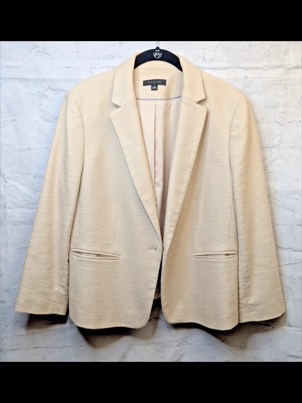 Ann Taylor Sz 14 Blazer In Tweed Ivory Career Office One Button Closure